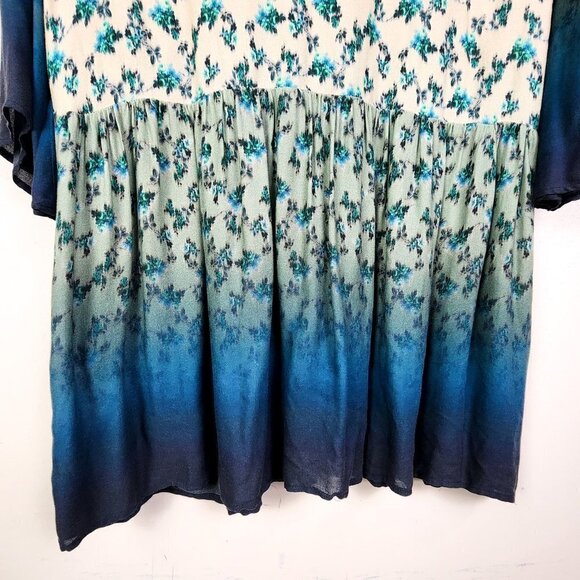 Uncle Frank Blue Floral Print Long Sleeve Dress Size Medium Bell Sleeves 70s - Picture 9 of 9